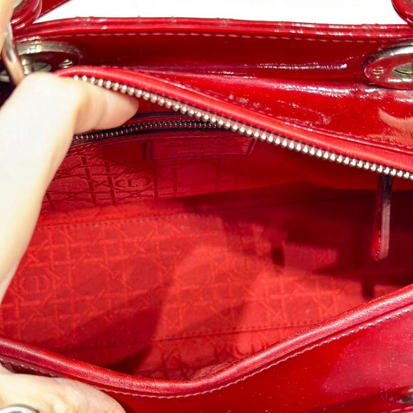 Dior Red Patent Large Patent Leather Lady Dior Shoulder Bag - Picture 9 of 10